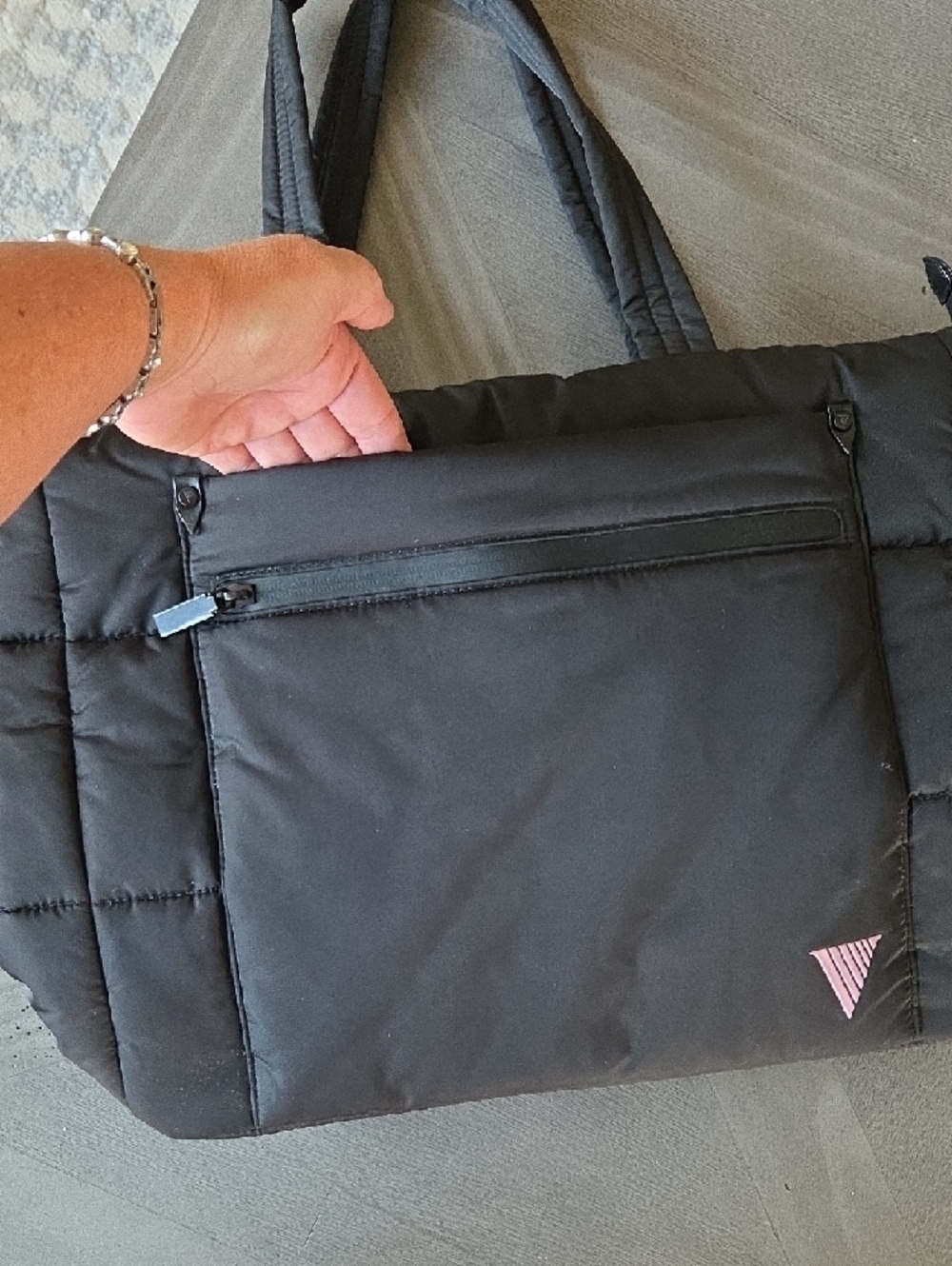 Victoria's Secret Black Quilted Tote with Front Zip Pocket. Never Used - Picture 3 of 8